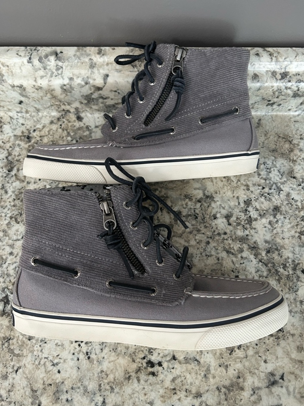 Sperry Gray Topsider High Top Corduroy Boat Shoes Sneakers Ankle Boots Size 7 - Picture 8 of 13